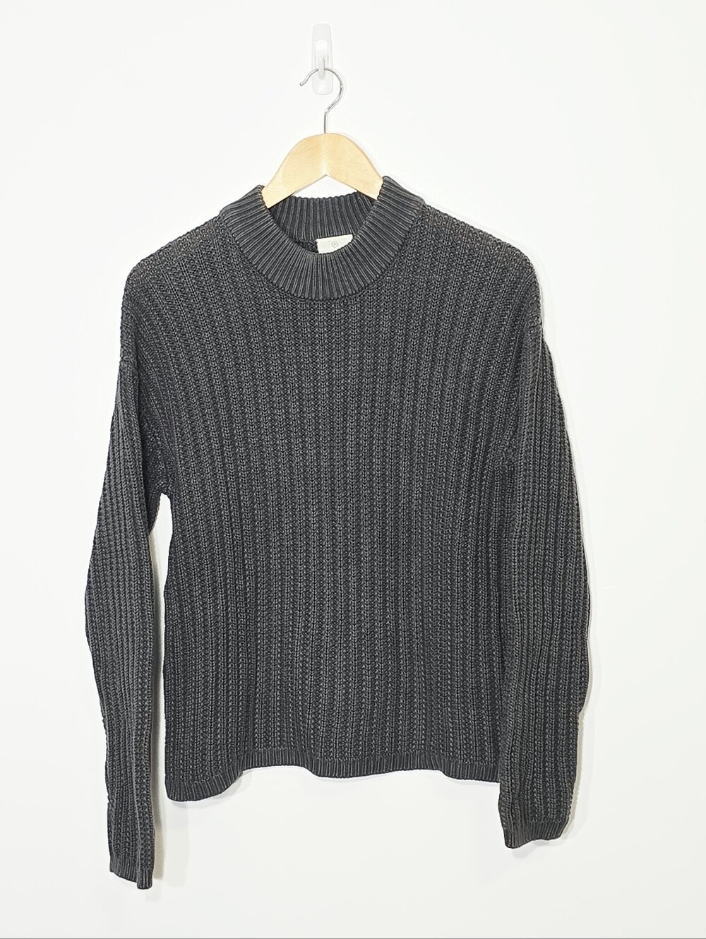 KAFFE Dark Gray Cable Knit Cotton Blend Long Sleeve Sweater Size Medium